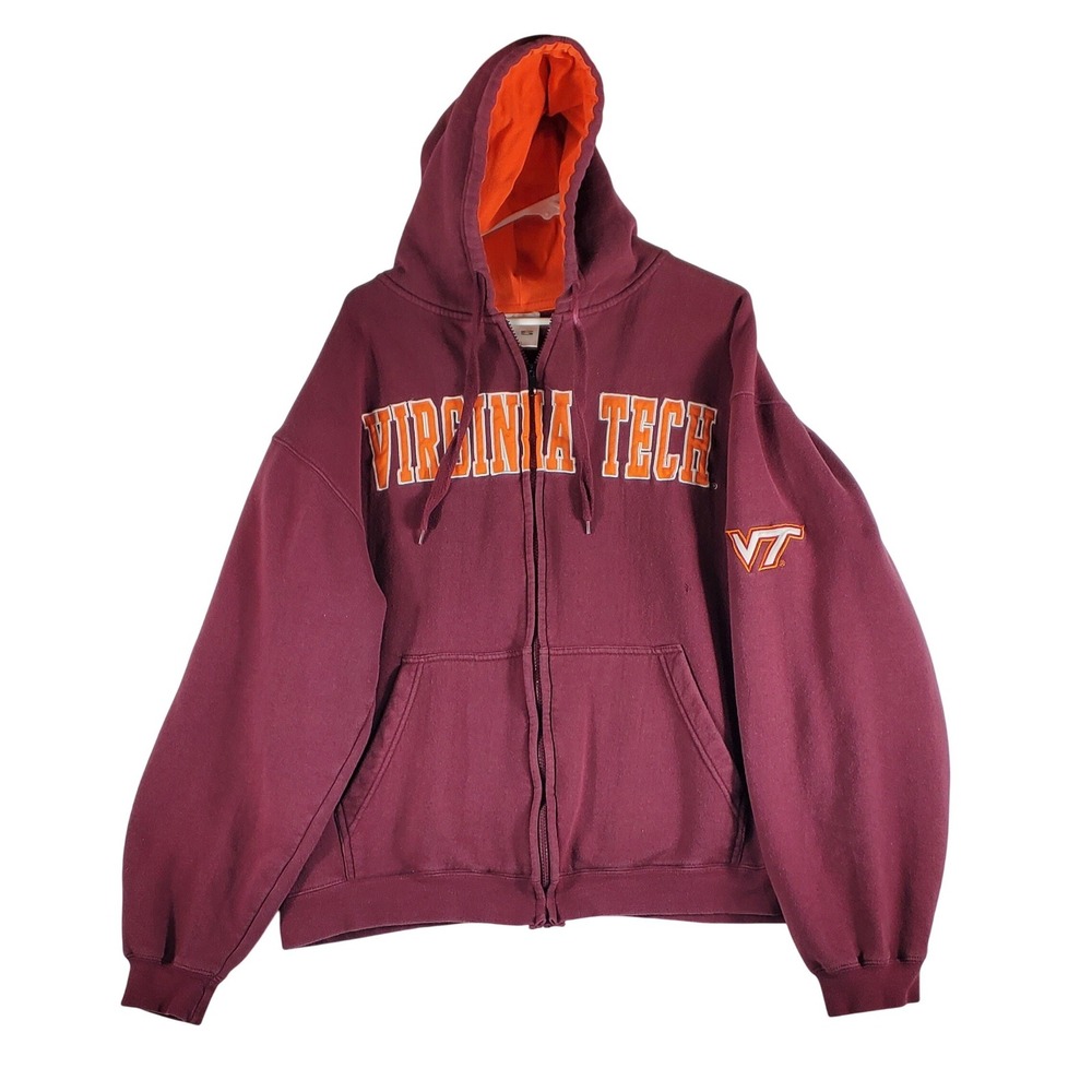 Virginia Tech Hokies Maroon Full Zip Hoodie VT‎ Logo Men's XL